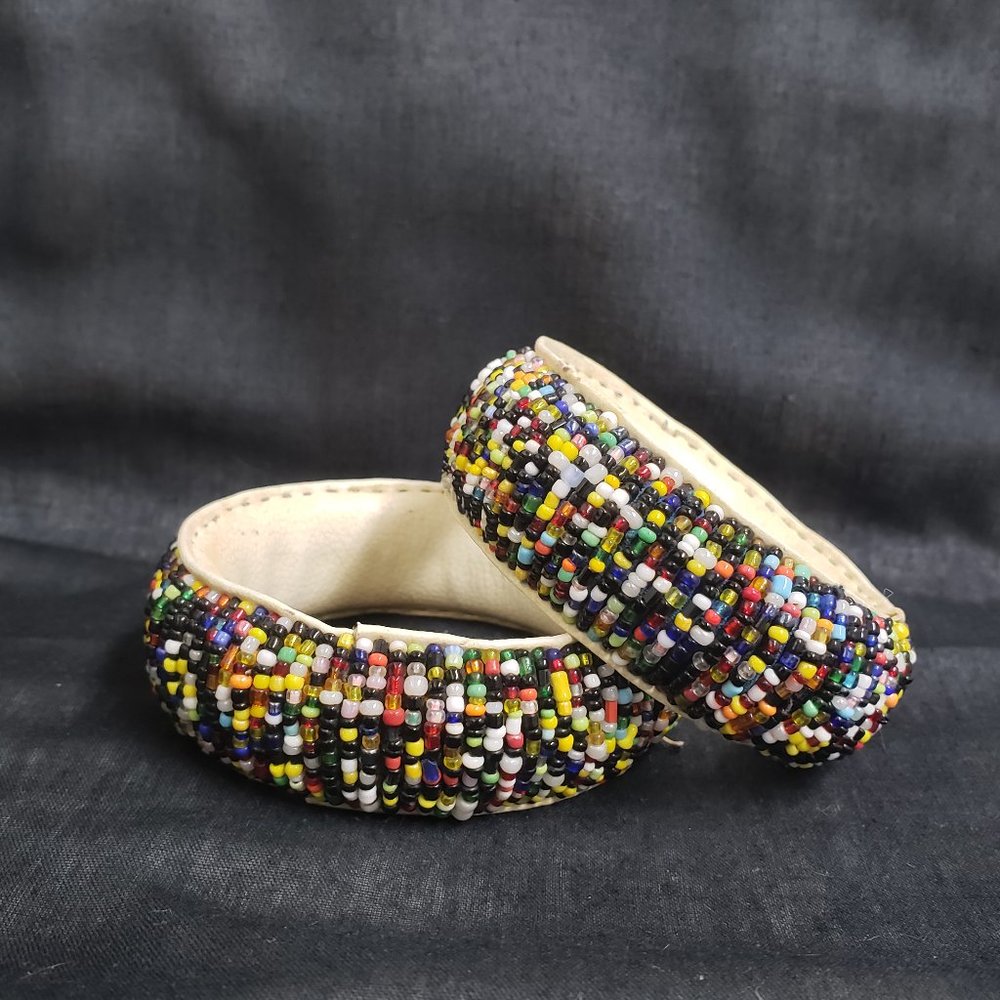 African Beaded Bracelets Vintage Thick Bangles